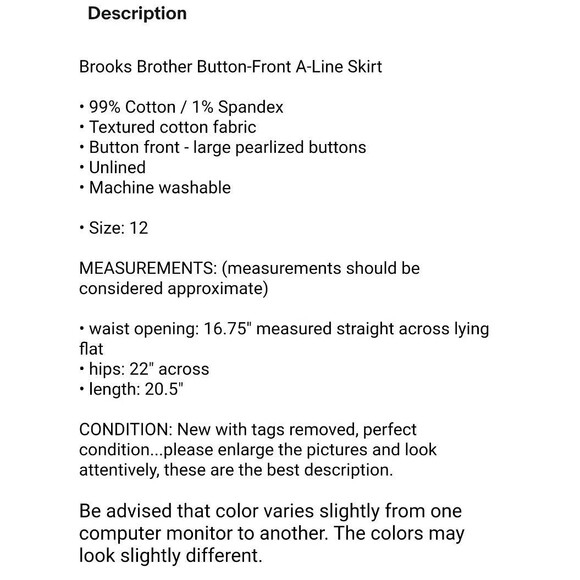 Brooks Brother Button-Front A-Line Skirt  Sz 12  NWOT Textured Navy Bamboo Print - Picture 10 of 10